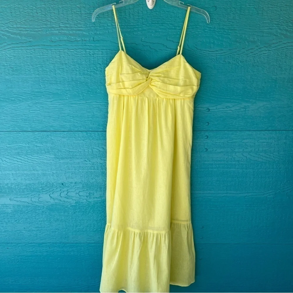 Banana Republic Linen Front Knot Midi Dress Pastel Butter Yellow Size 6 NWT